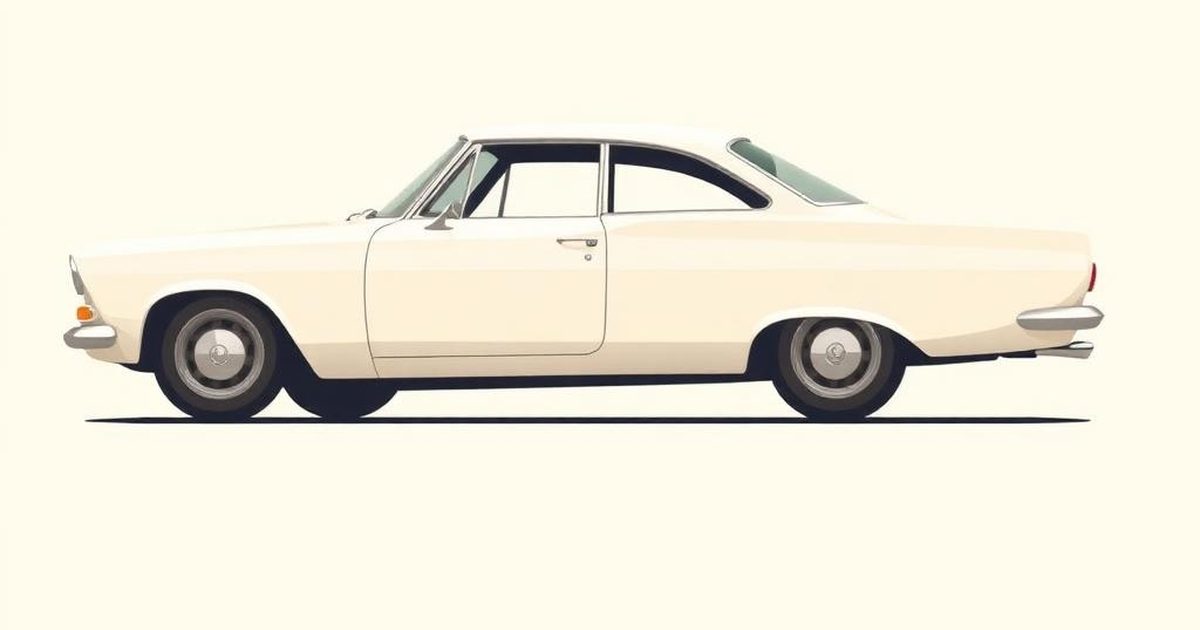 Side-profile illustration of an ivory classic coupe on a light background