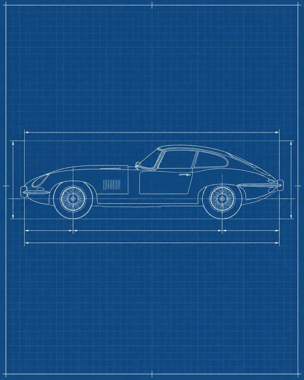 Blueprint / Technical style custom car artwork example